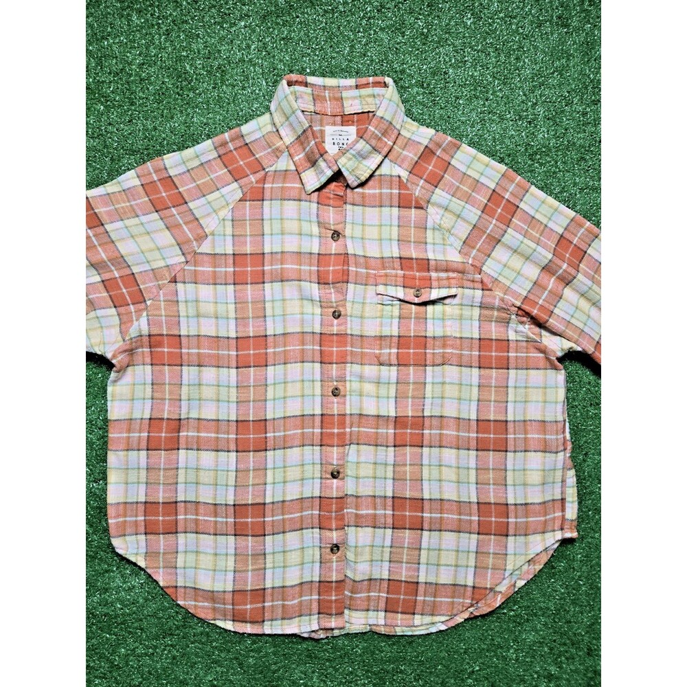 Billabong Best Time Plaid Button-Up Shirt – Beige Women’s Size Medium | Oversize